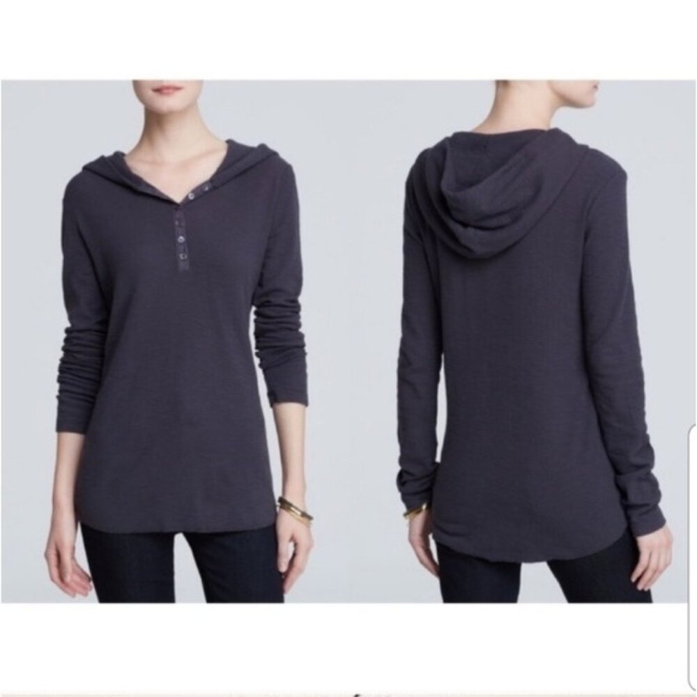 Standard James Perse Womens Charcoal Gray Waffle Knit Hoodie Top Size 3